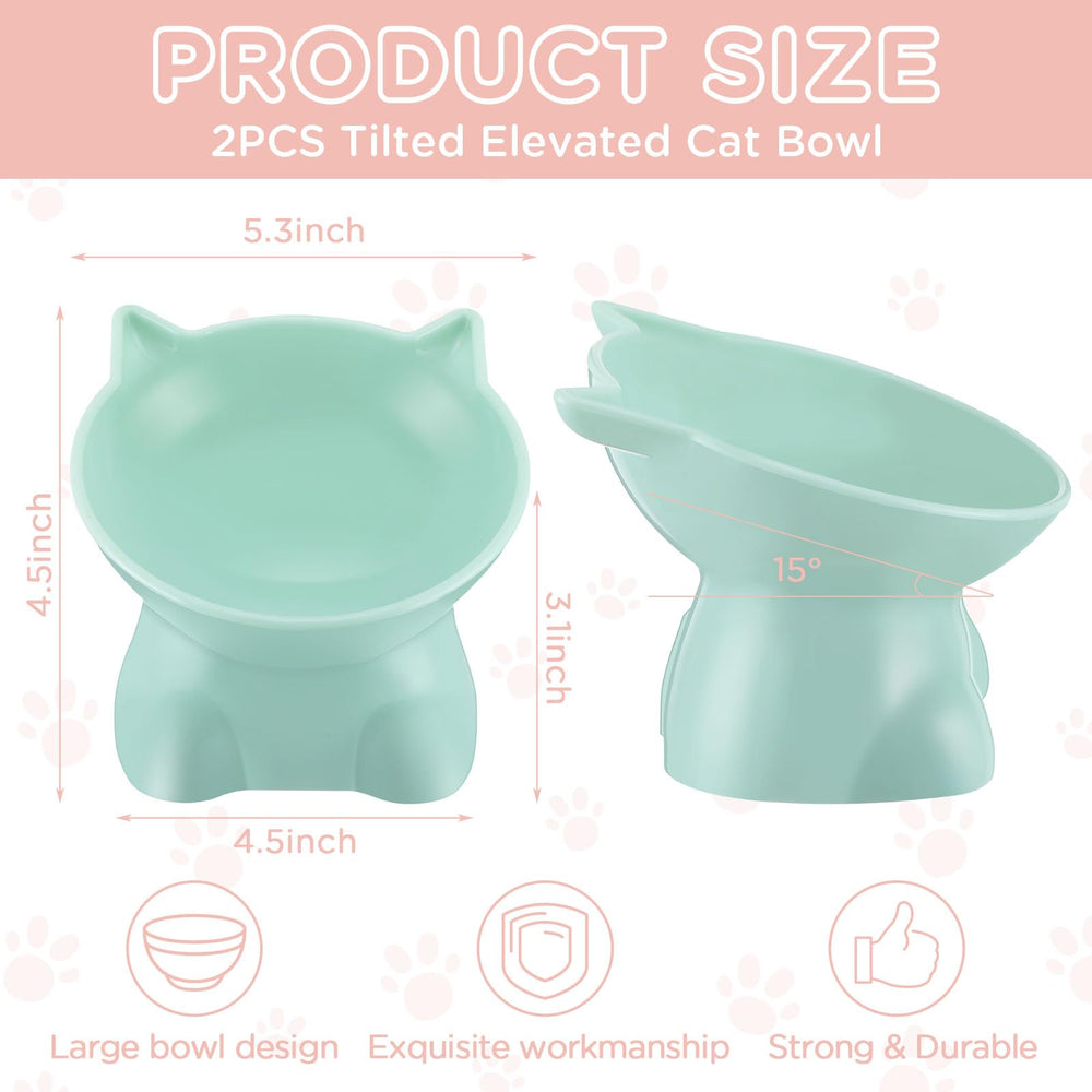 Yaomiao elevated cat bowls green set shown for comfortable feeding posture.