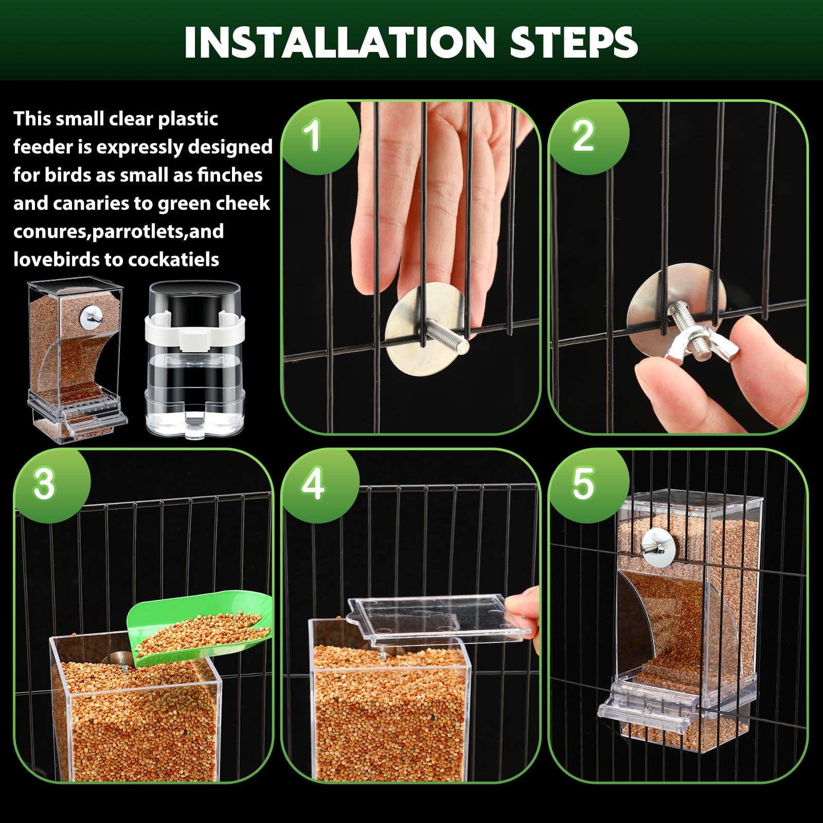 Yaomiao parrot seed feeder inside cage promotes clean feeding and less waste.