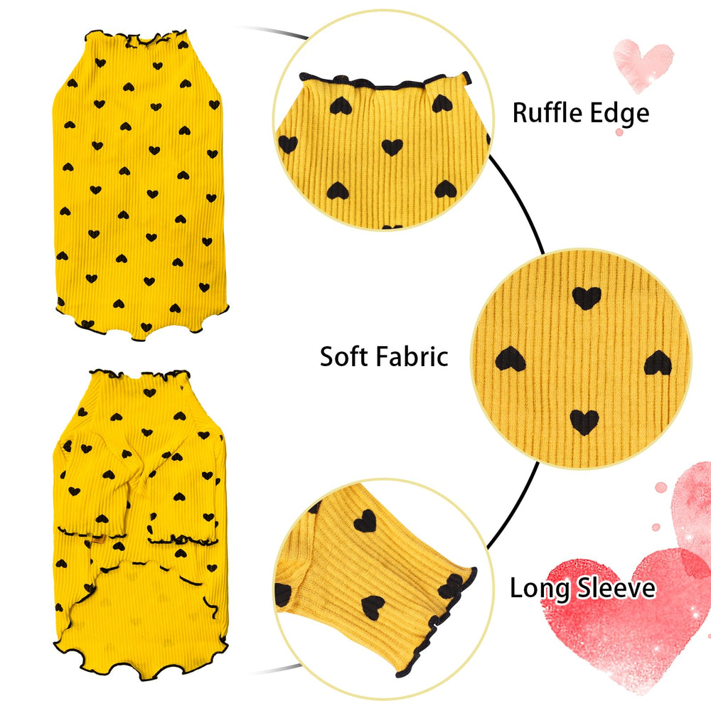 Yaopelky heart-print shirt yellow side view emphasizing easy movement.