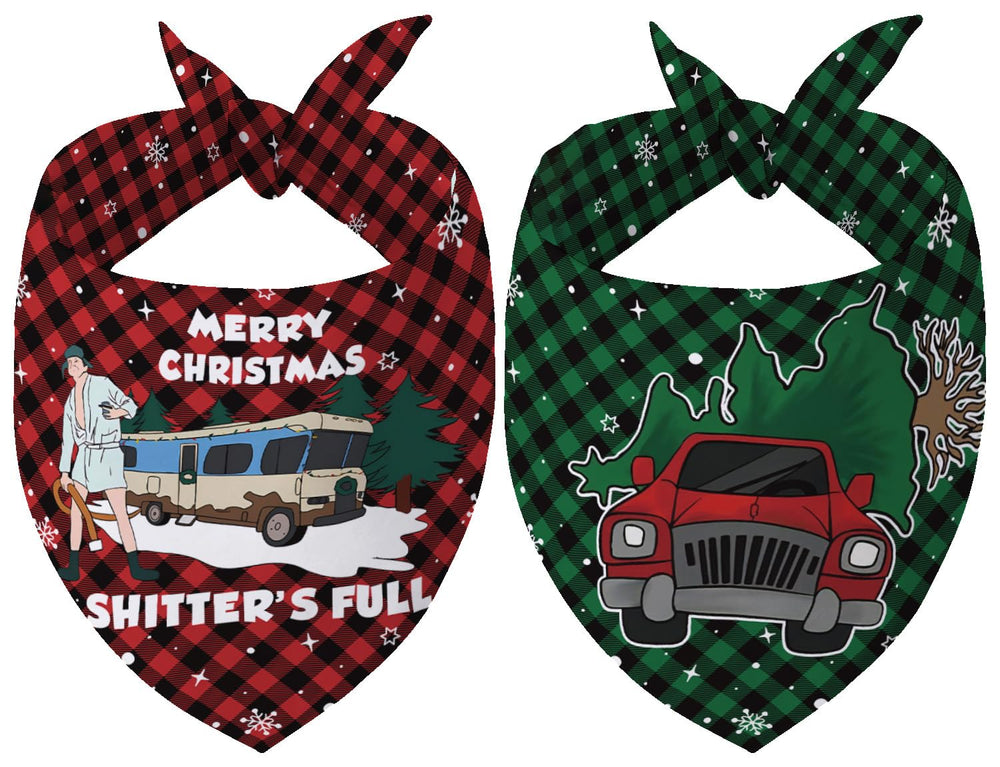Yarcooly Griswold Cousin Eddie bandana on a dog for holiday photos