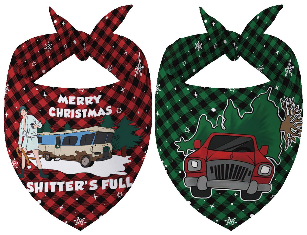 Yarcooly Griswold Cousin Eddie bandana on a dog for holiday photos