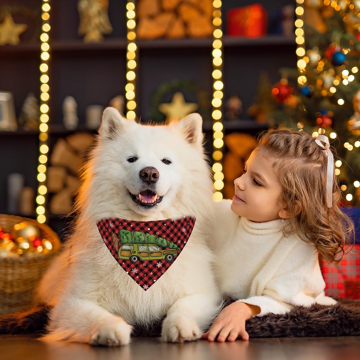 Yarcooly Griswold Eddie triangular bandana closeup highlights soft fabric for comfy holidays.