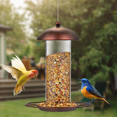 YARDIA transparent tube emphasizes weather-resistant design and easy food monitoring.