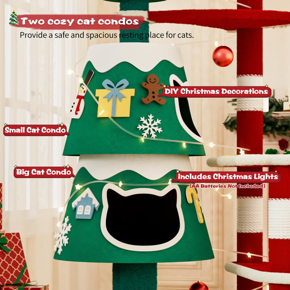 YARUOMY Christmas Cat Tree with LED string lights for festive ambiance