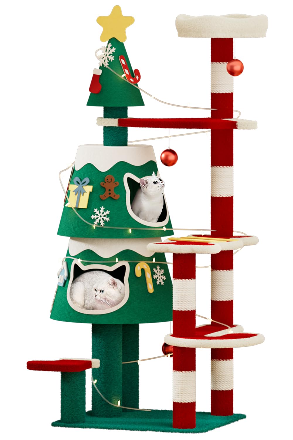 YARUOMY Christmas Cat Tree with two condos for private lounging