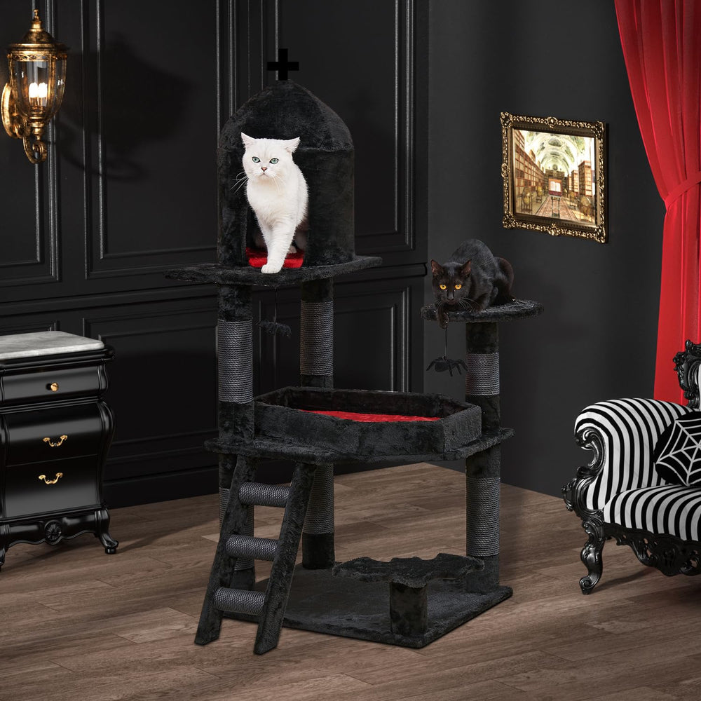 YARUOMY Gothic Cat Tree 55-inch condo for climbing and lounging.