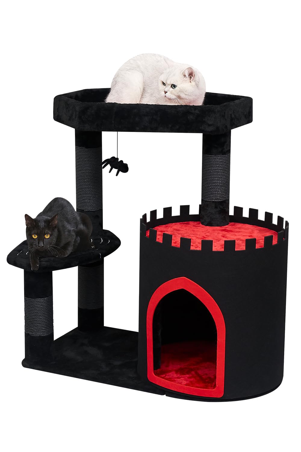 YARUOMY Gothic Cat Tree Castle coffin bed provides plush resting spot for cats.