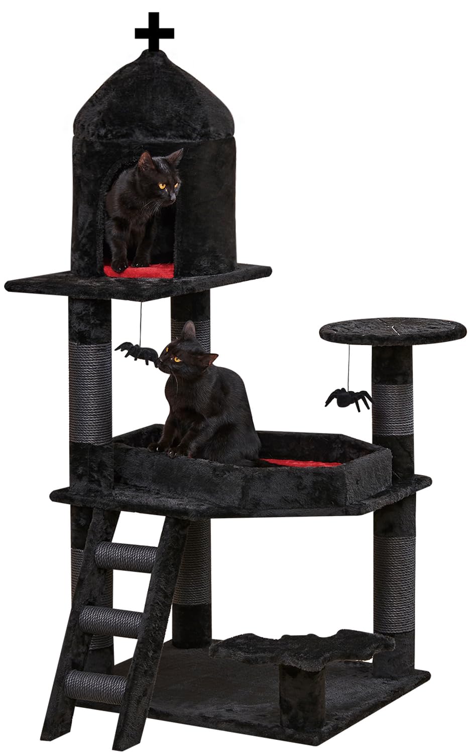 YARUOMY Gothic Cat Tree coffin bed provides large-cat resting comfort.
