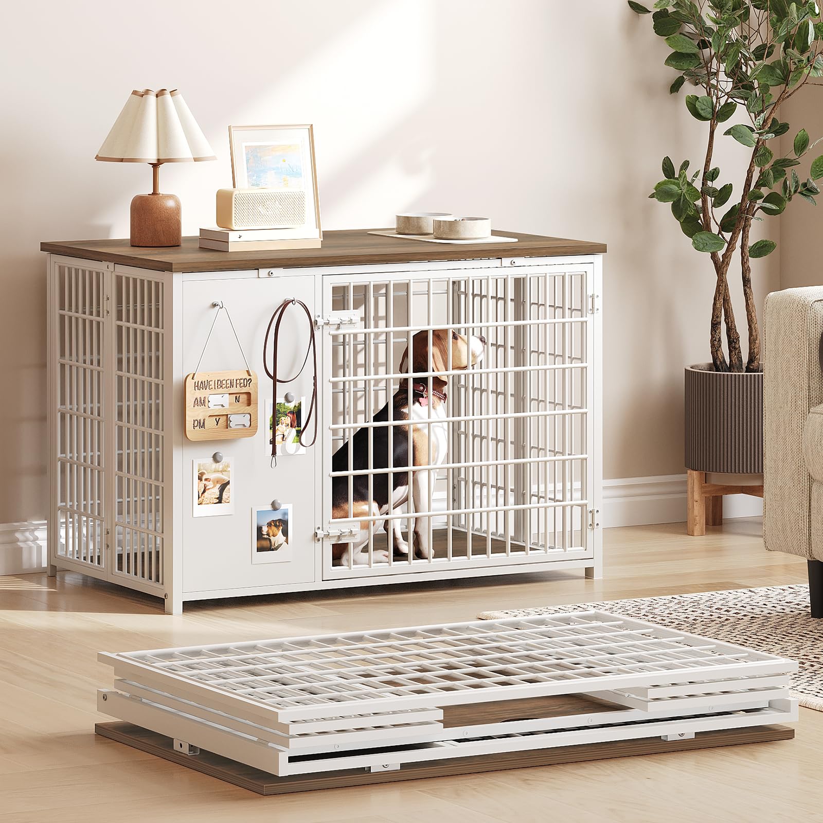 YATINEY foldable dog crate furniture shows quick setup for instant pet space.