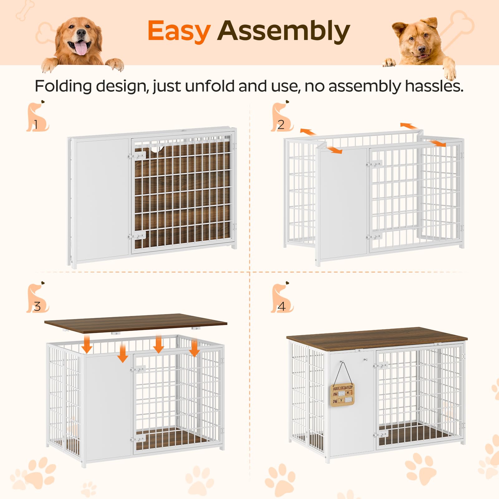 YATINEY dog crate with DIY hooks for hanging leashes and toys.