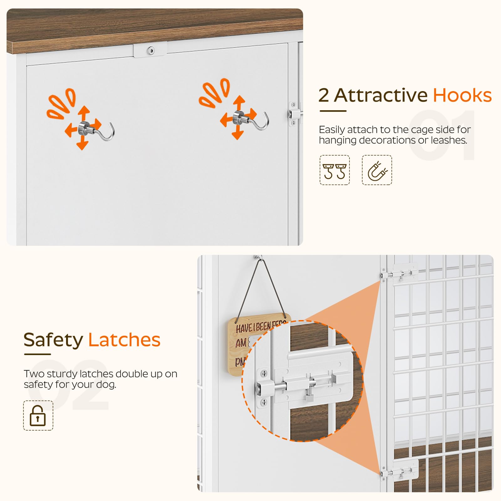 YATINEY white-walnut dog crate front view fits modern homes.