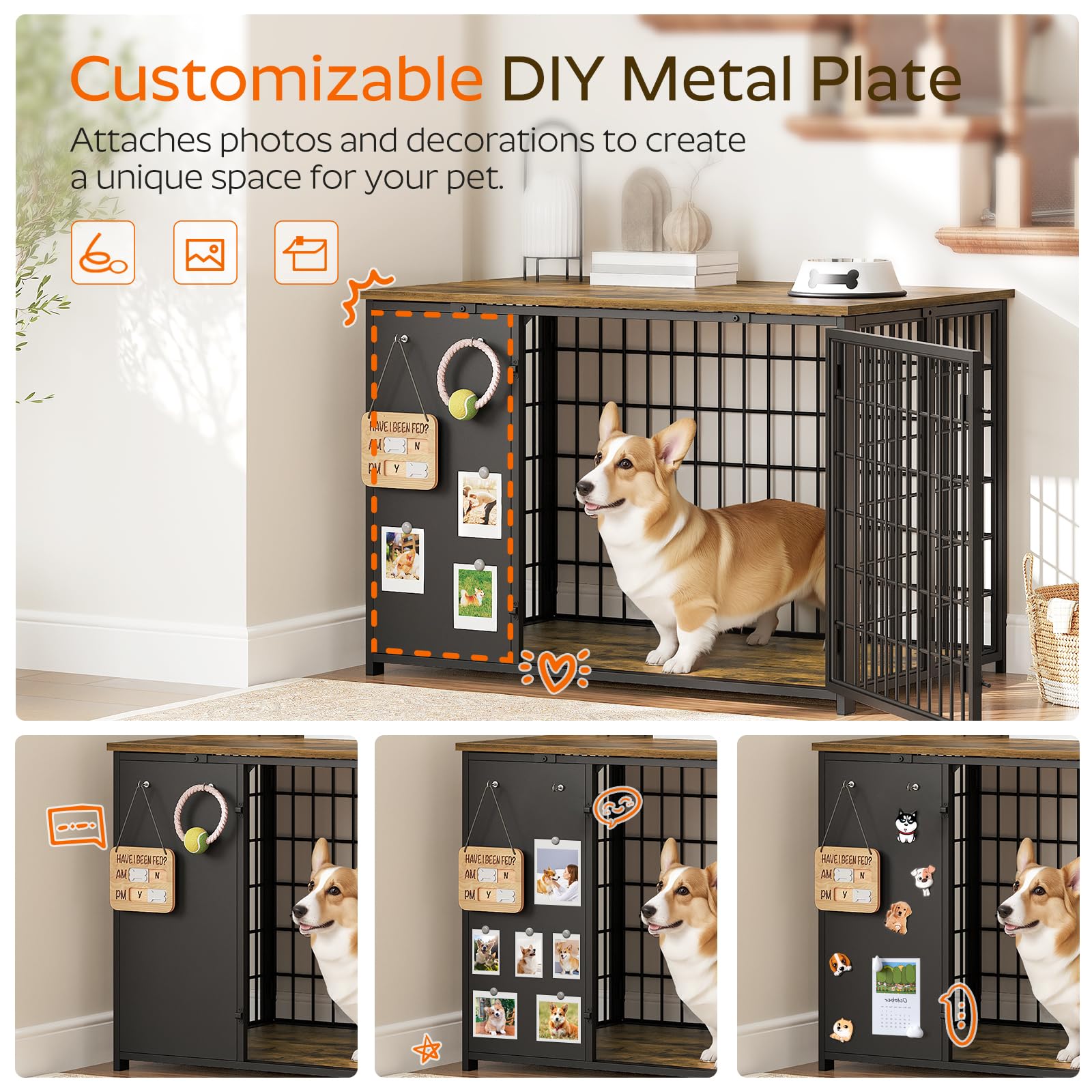 YATINEY wooden dog cage end table blends rustic style with storage