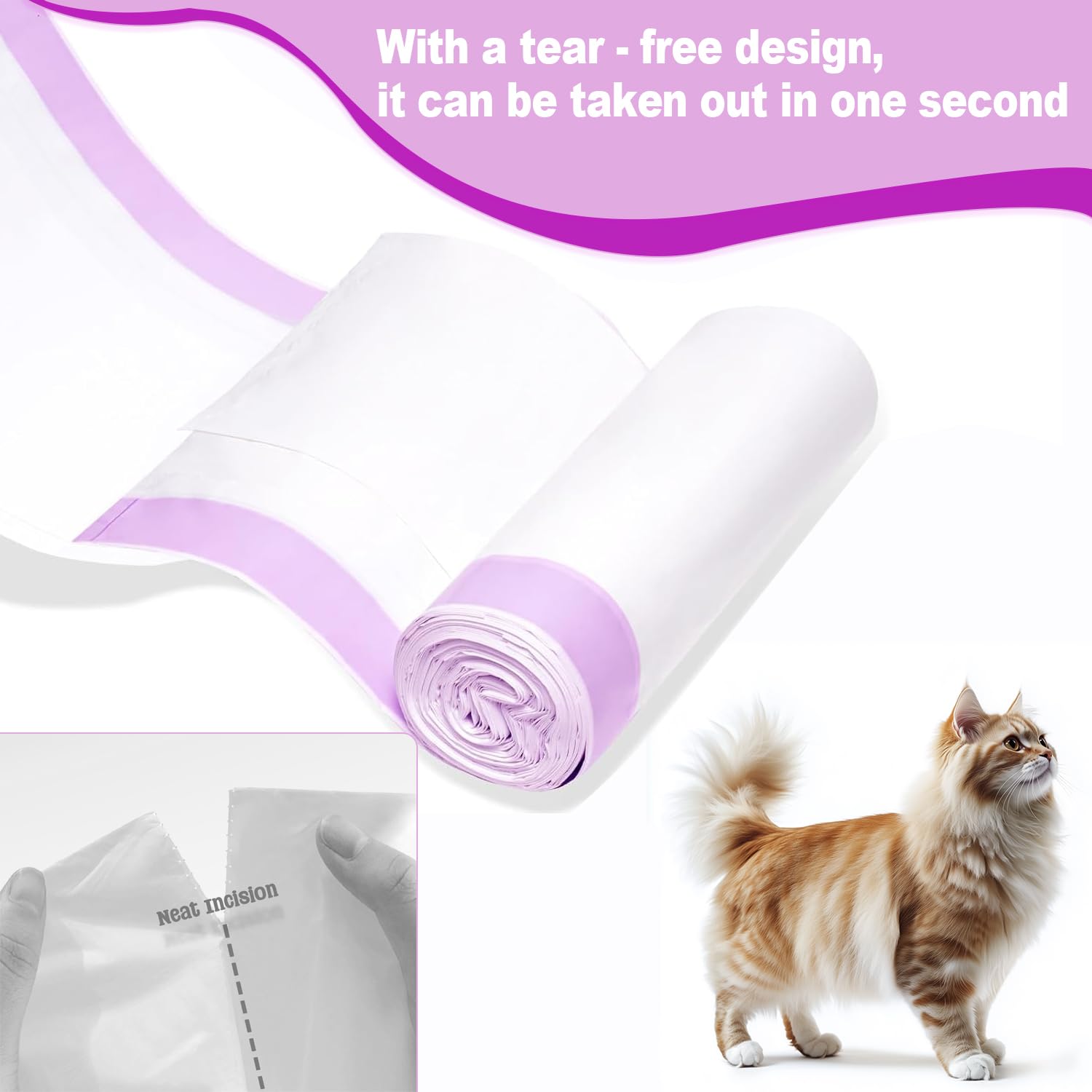 Yatosally no-tear roll-packed liner allows fast, spill-free replacements.