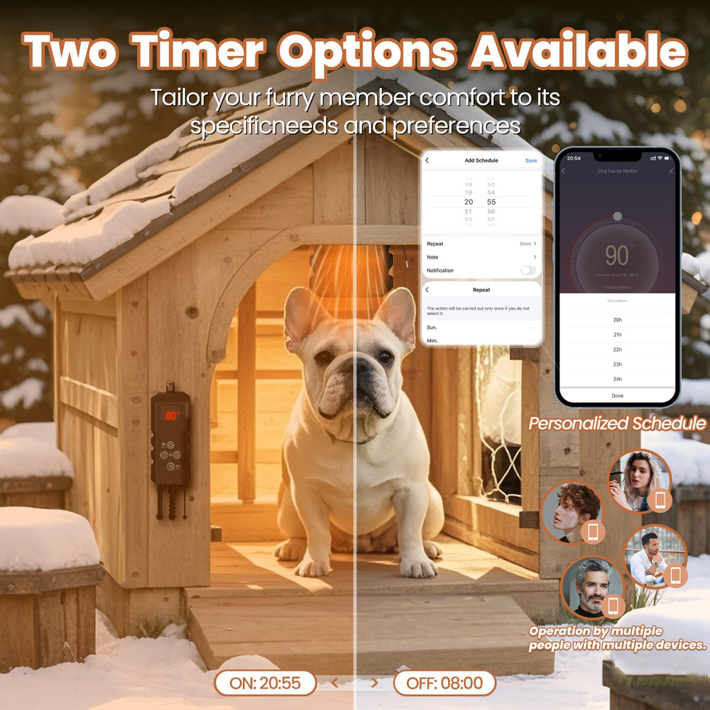 Yattberak dog house heater with 24h timer keeps warmth aligned with your routine.