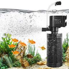 Yaubay aquarium internal filter with 360-degree suction for thorough filtration.