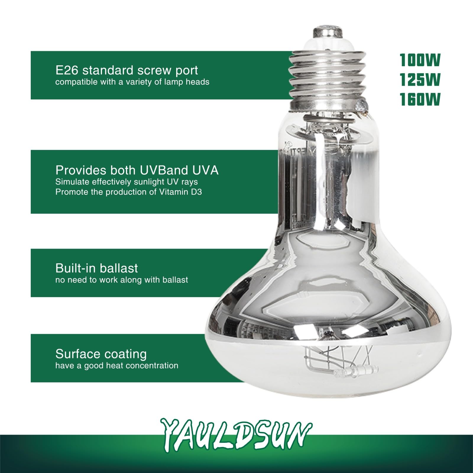 YauldSun 160W UVB basking lamp warms tortoise habitat for activity