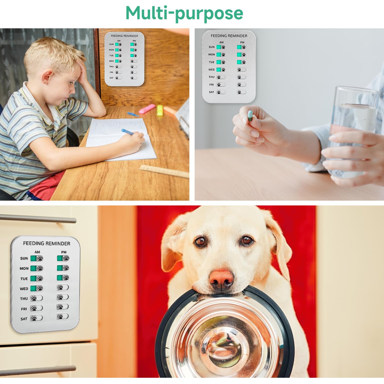YAUYIK adhesive silver wall mount showing feeding reminder on smooth surface
