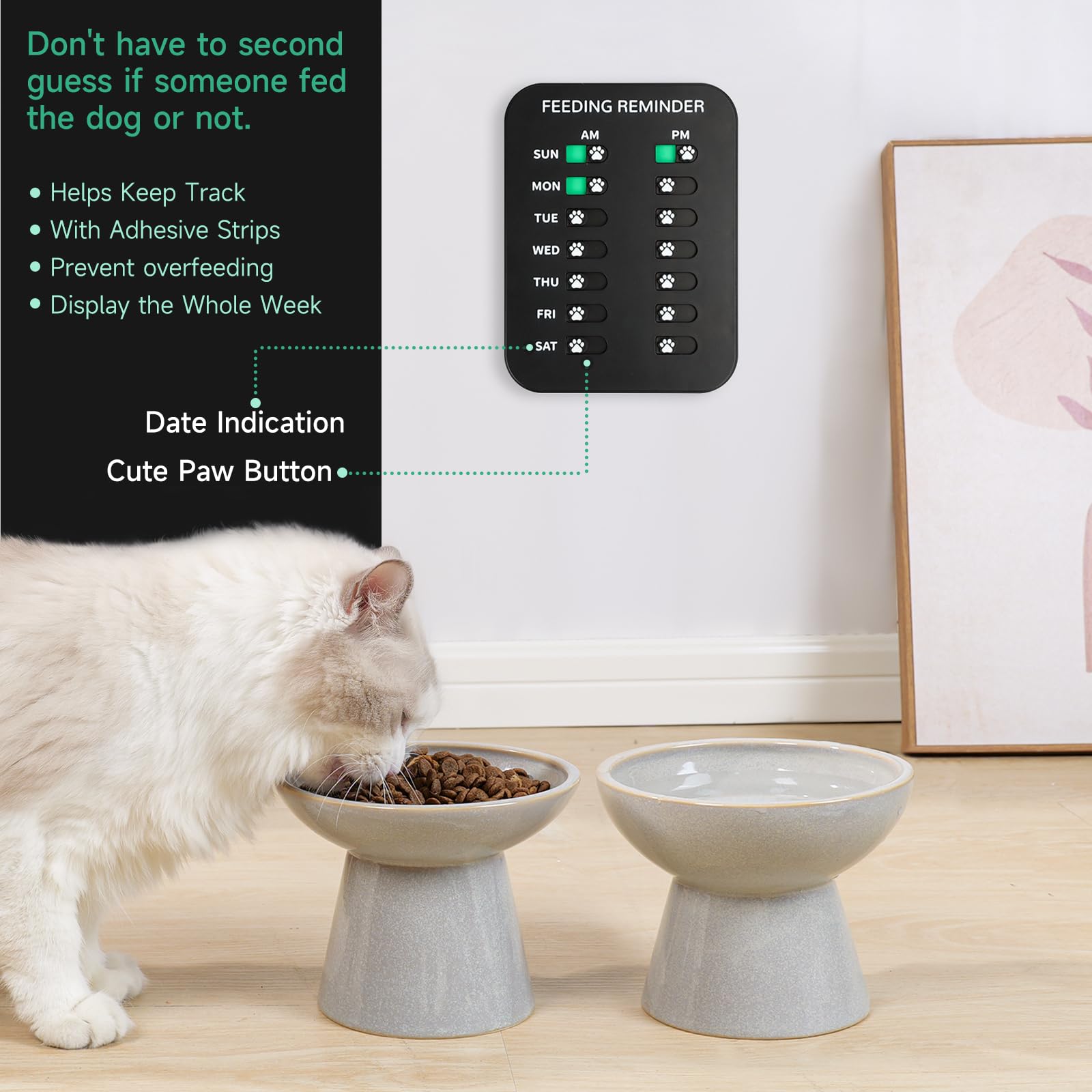 YAUYIK dog feeding reminder paw slider clearly marks fed status with green.