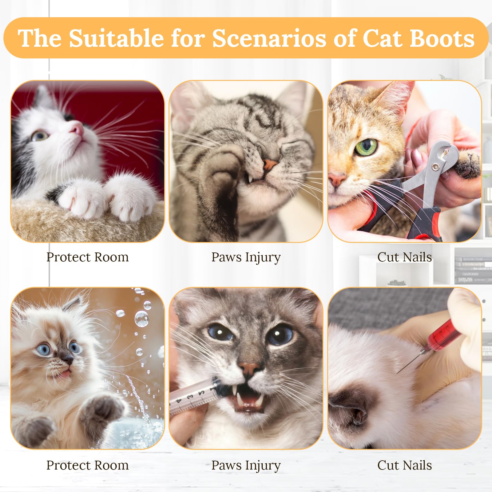YBEATY 4-pcs-pack-cat-boots shown for nails and grooming sessions.