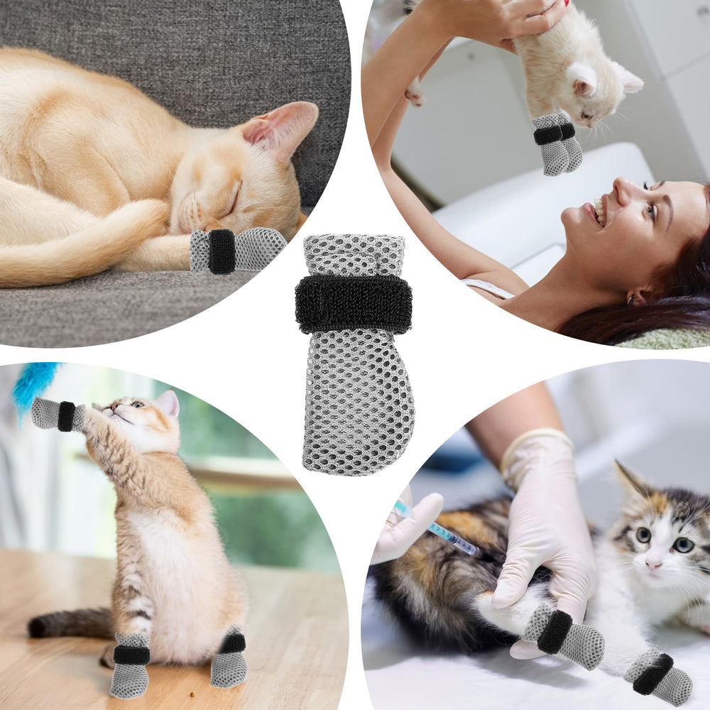 YBEATY cat boots shown during bathing to prevent paw interference.