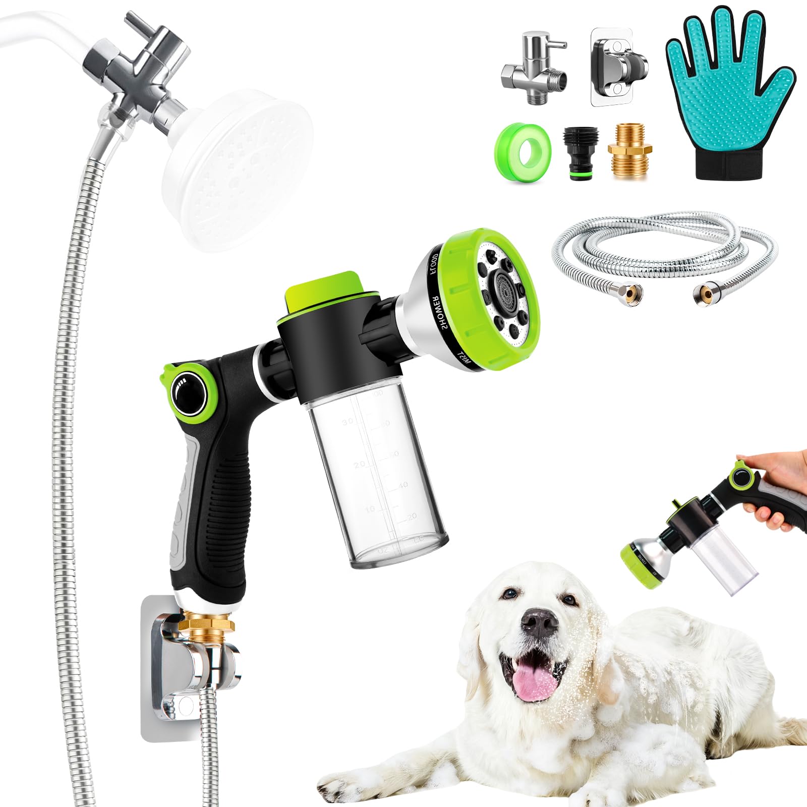 YCCOKJJ dog wash hose attachment front view for easy indoor baths.
