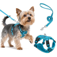The Ychpaw small-dog harness turquoise breathable mesh for comfortable daily walks.