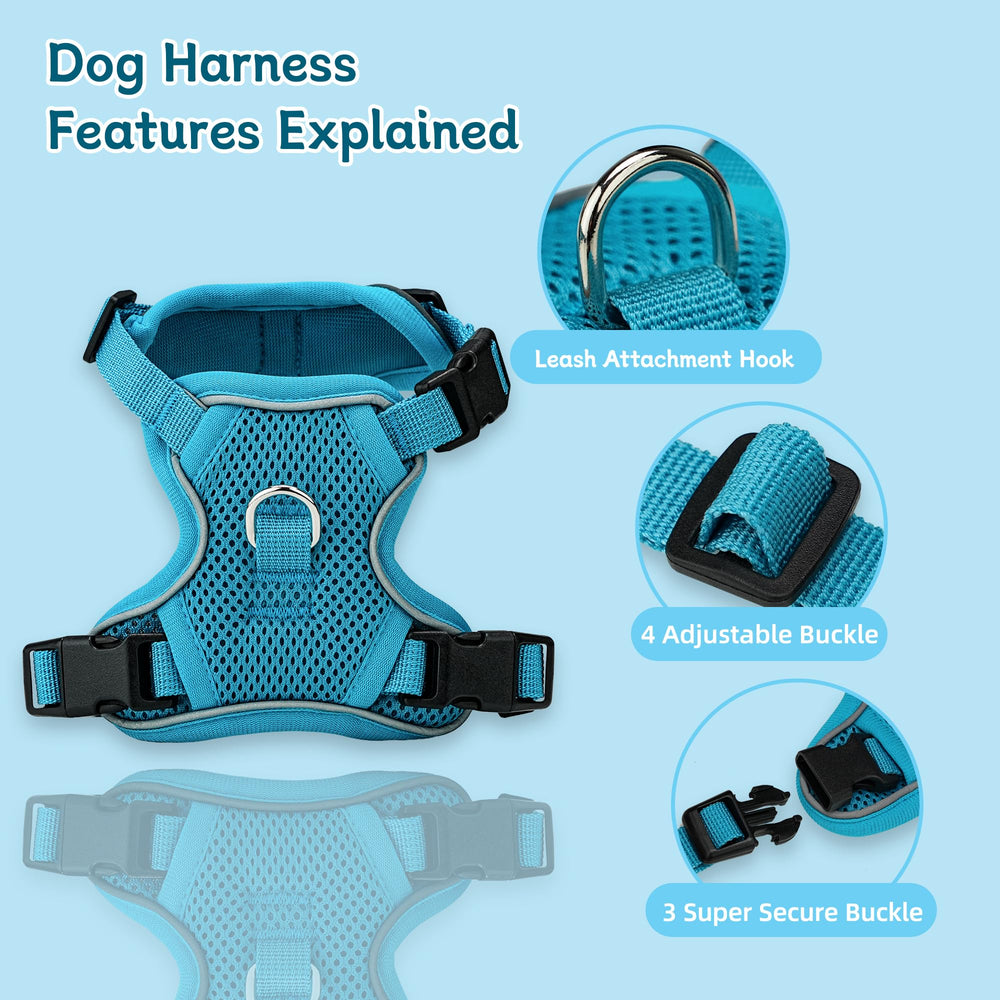 Ychpaw small dog harness turquoise side view showing adjustable fit for comfort.