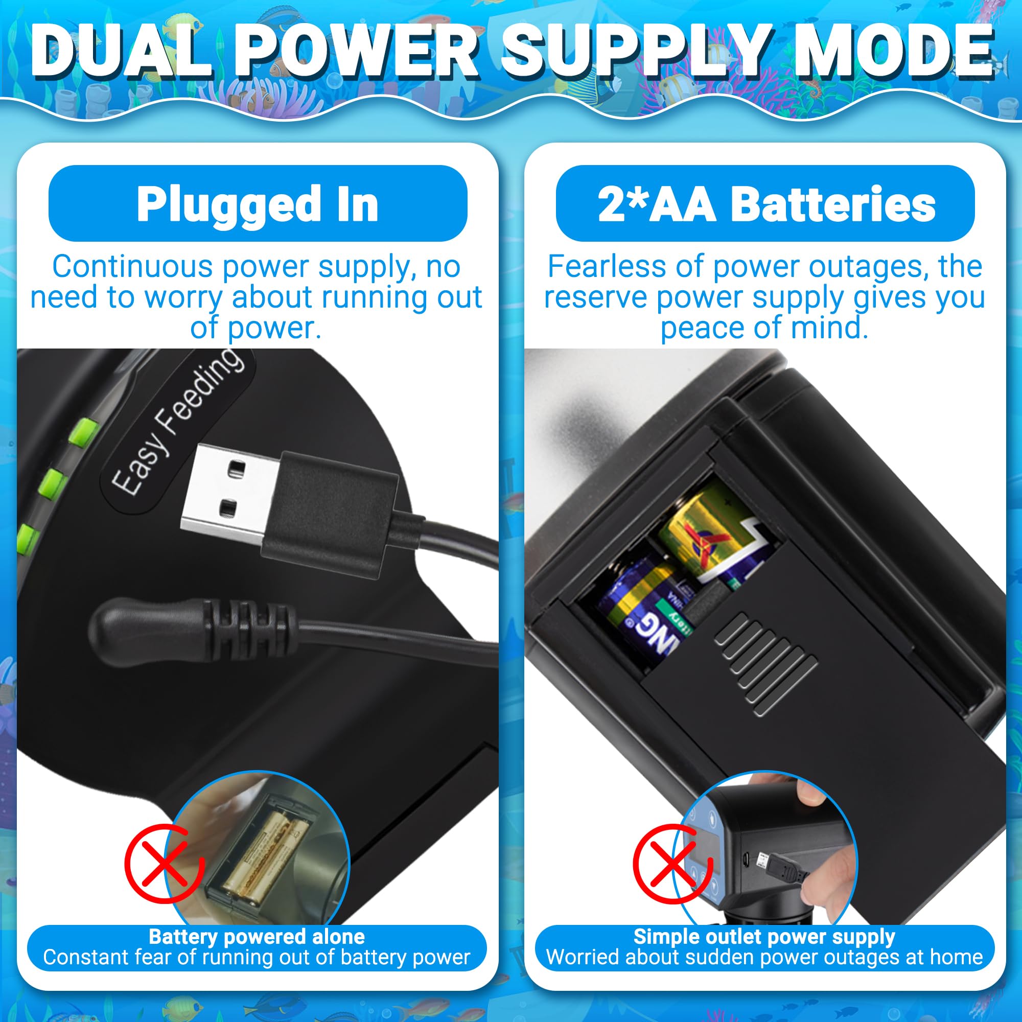 Ycozy feeder battery compartment with two AA battery option