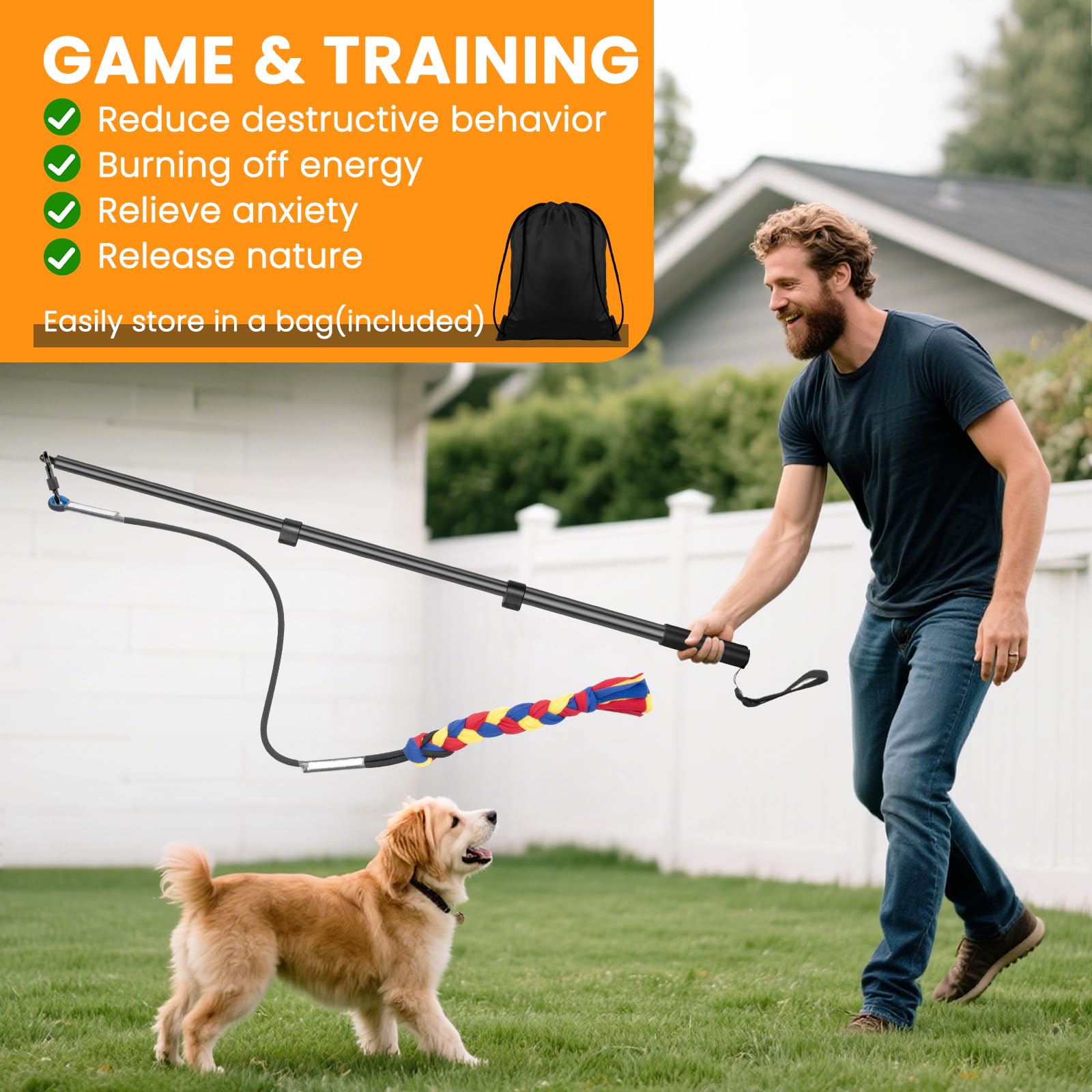 Ycozy Flirt Pole dog chasing action during outdoor play