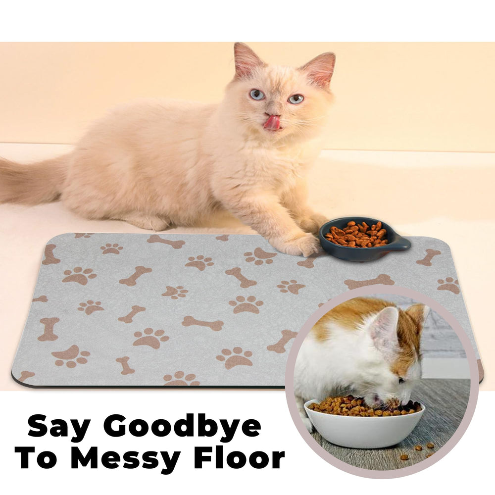 YCT mat placed under bowls enhances pet feeding area management.