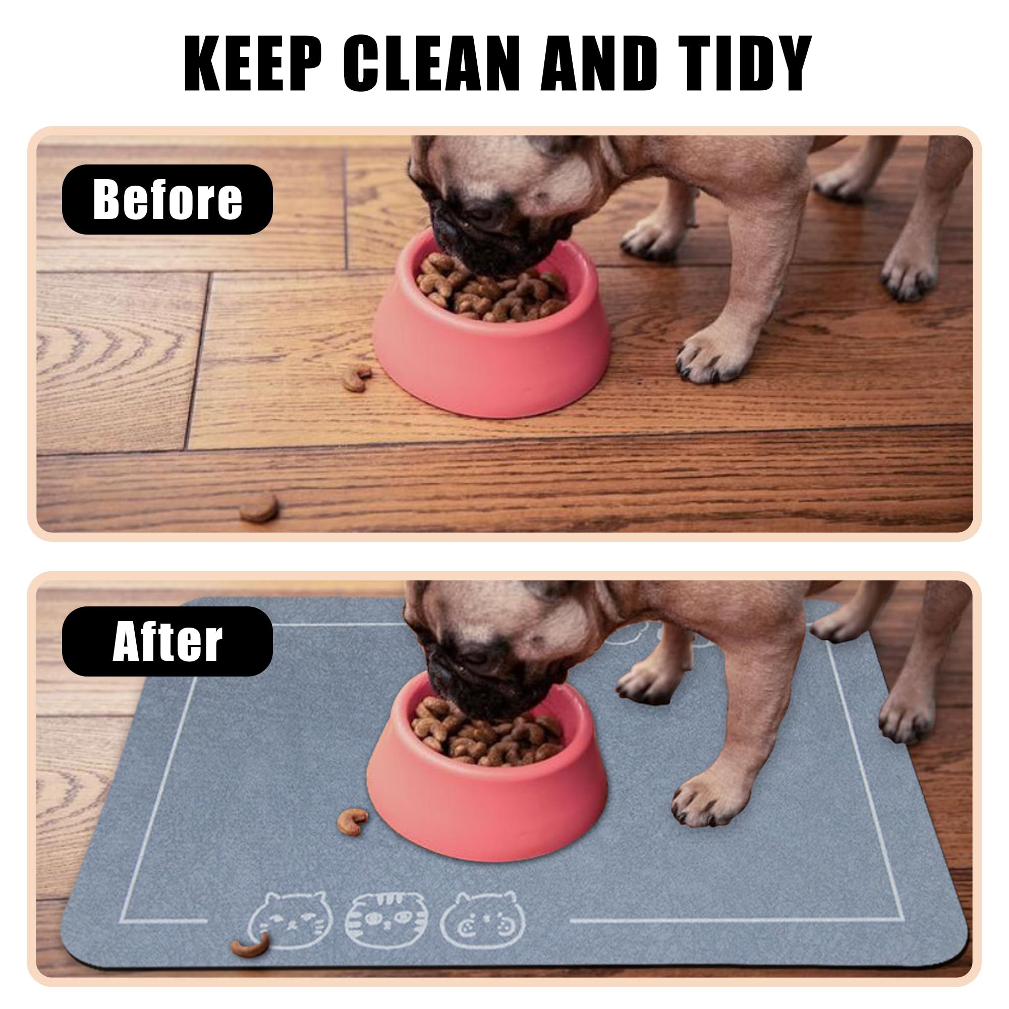 YCT Cat Pet Food Mat measures 11.8x18.1 inches in beige.