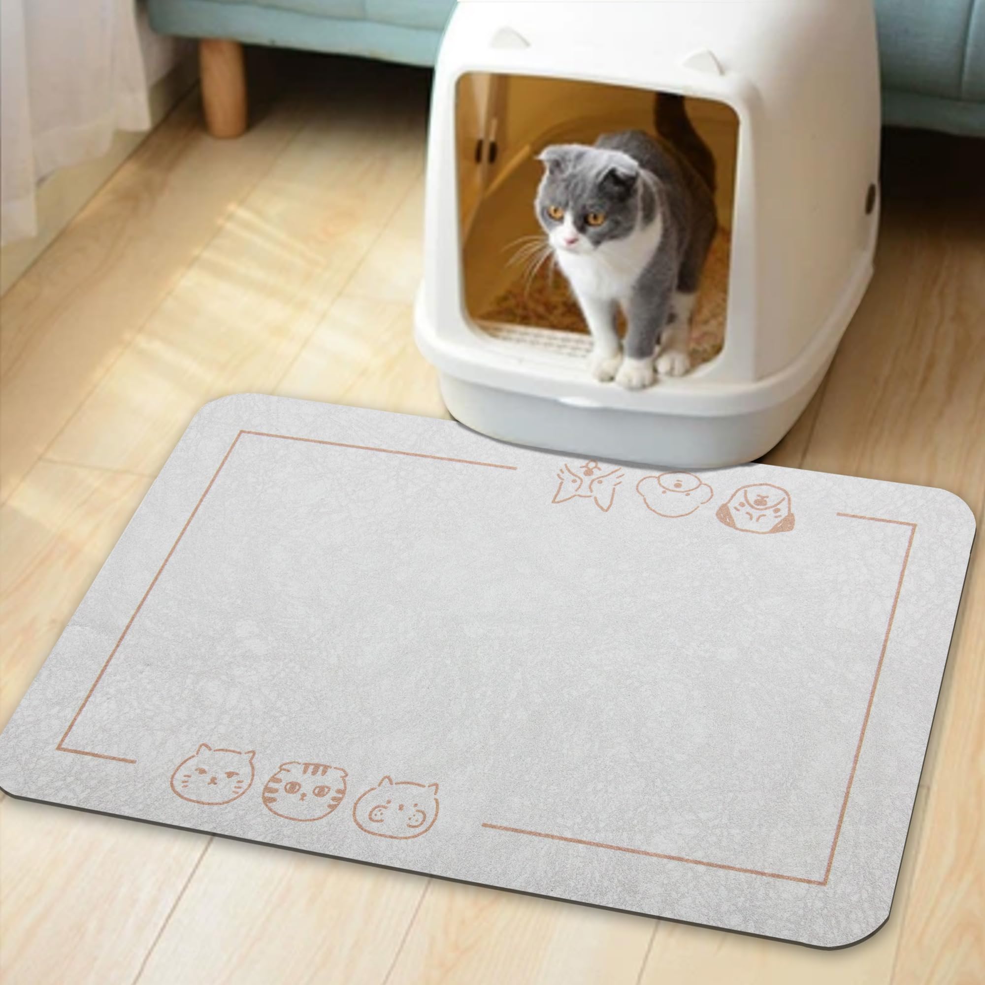 YCT Cat Pet Food Mat adds a soft beige touch to the feeding area.