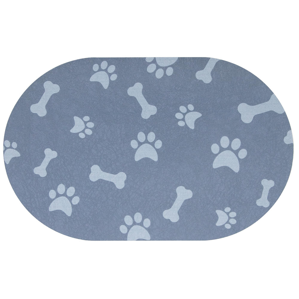 YCT mat shows absorbent surface catching drips around bowls for cleaner floors