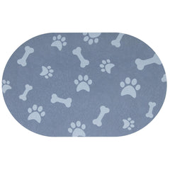 YCT mat shows absorbent surface catching drips around bowls for cleaner floors