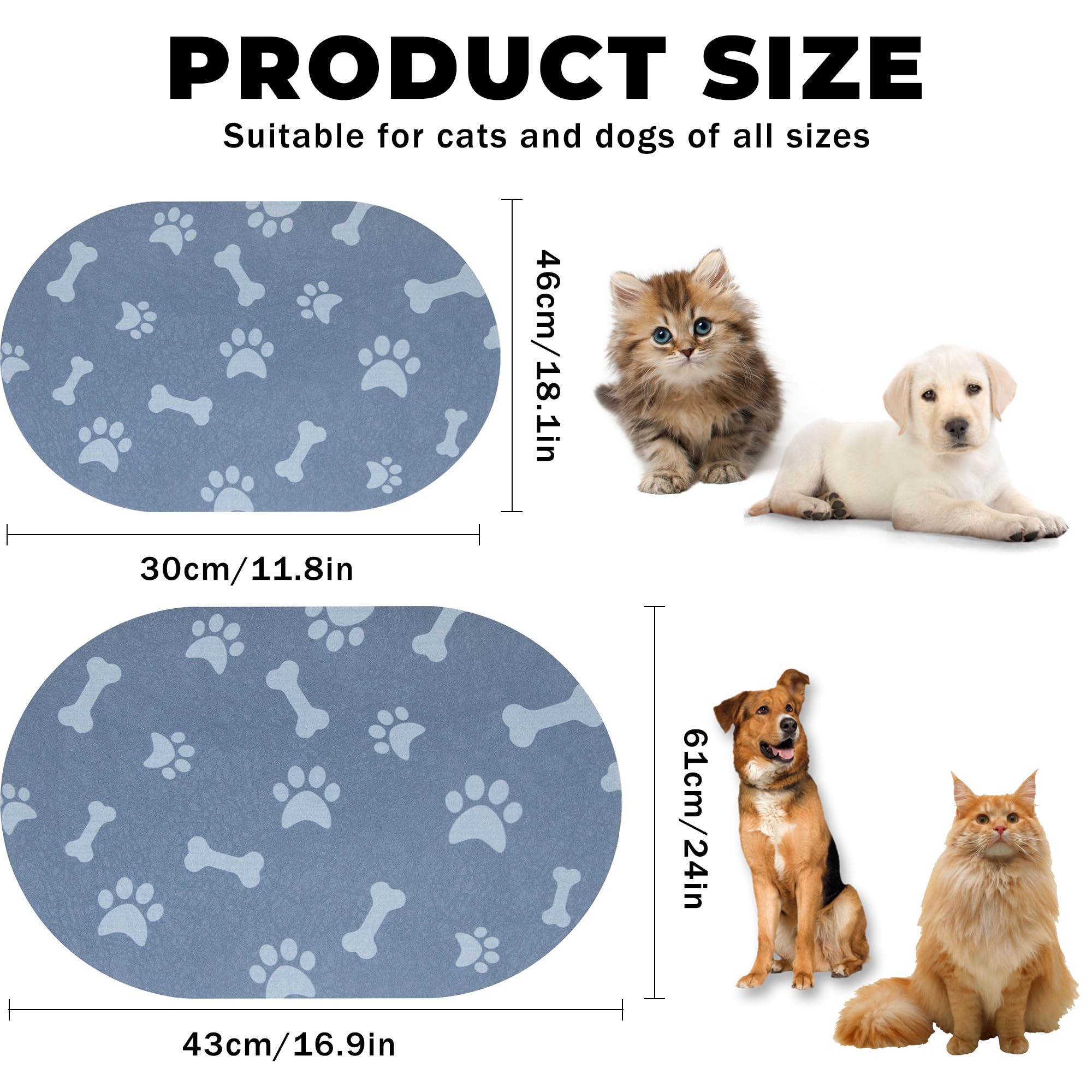 YCT navy blue mat cleanly dries bowls and reduces mess between meals