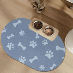 YCT dog food and water mat navy blue front view with anti-slip backing keeps bowls steady