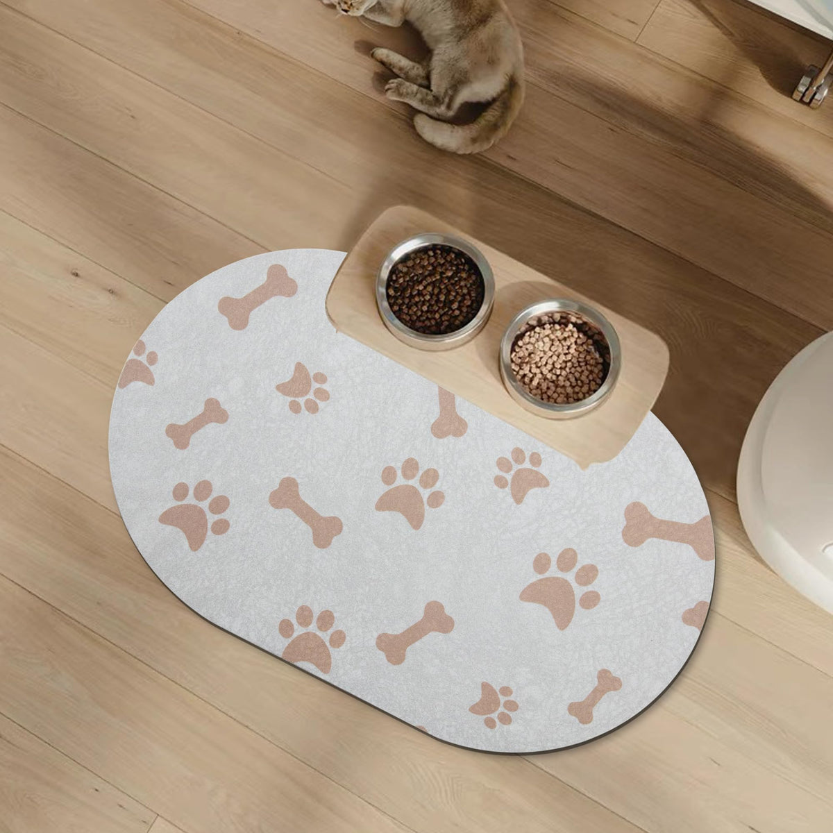 YCT Dog Food and Water Mat non-slip backing keeps bowls stable during meals