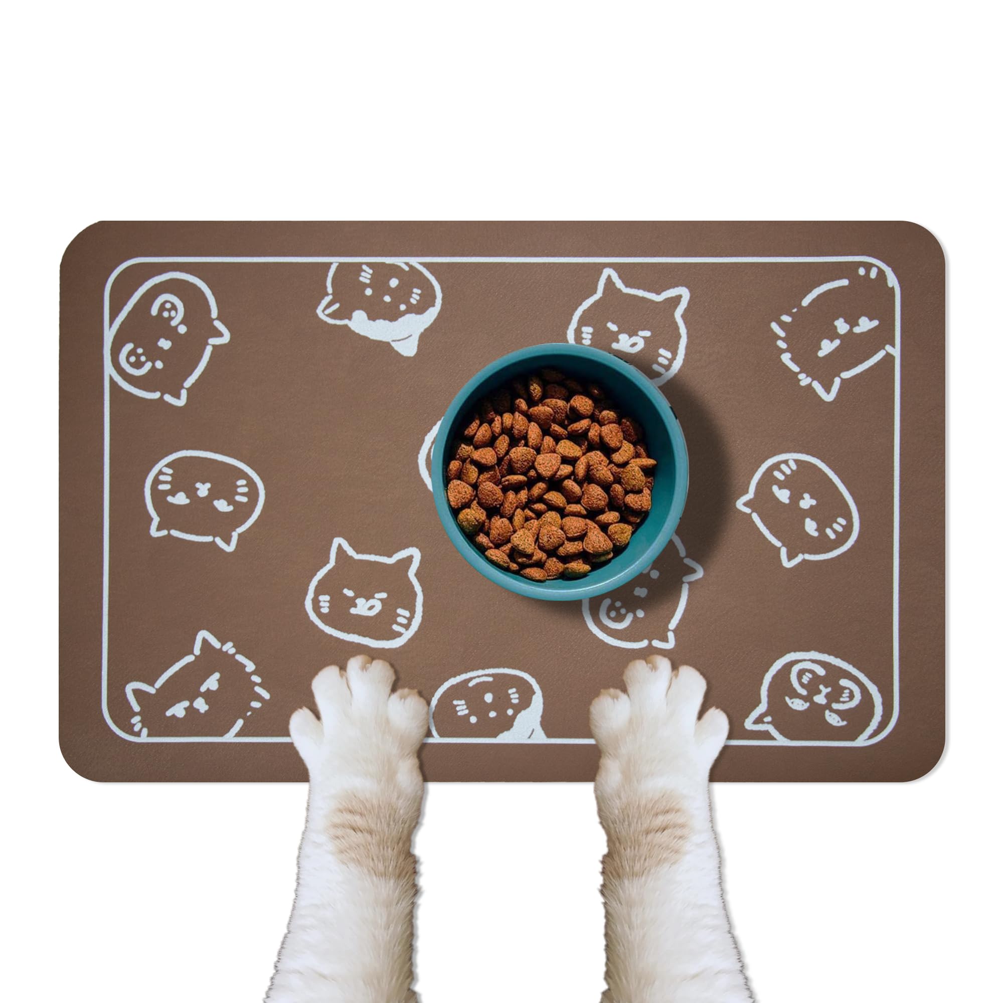 YCT Pet Food Mat brown with non-slip base keeps bowls steady and surfaces clean.