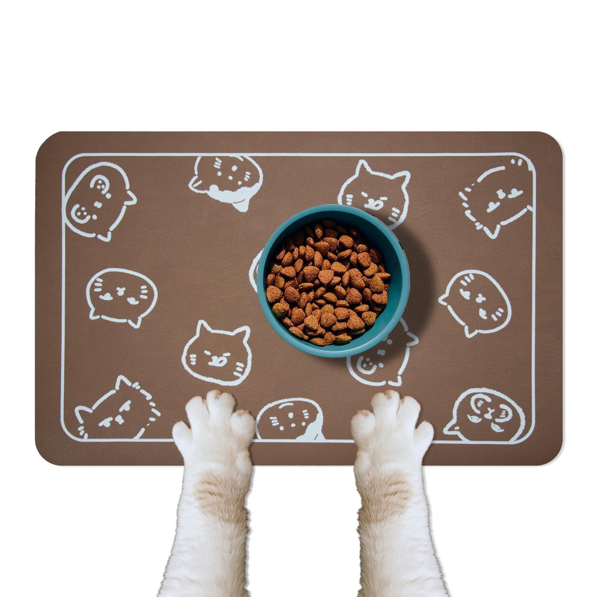 YCT Pet Food Mat brown with non-slip base keeps bowls steady and surfaces clean.