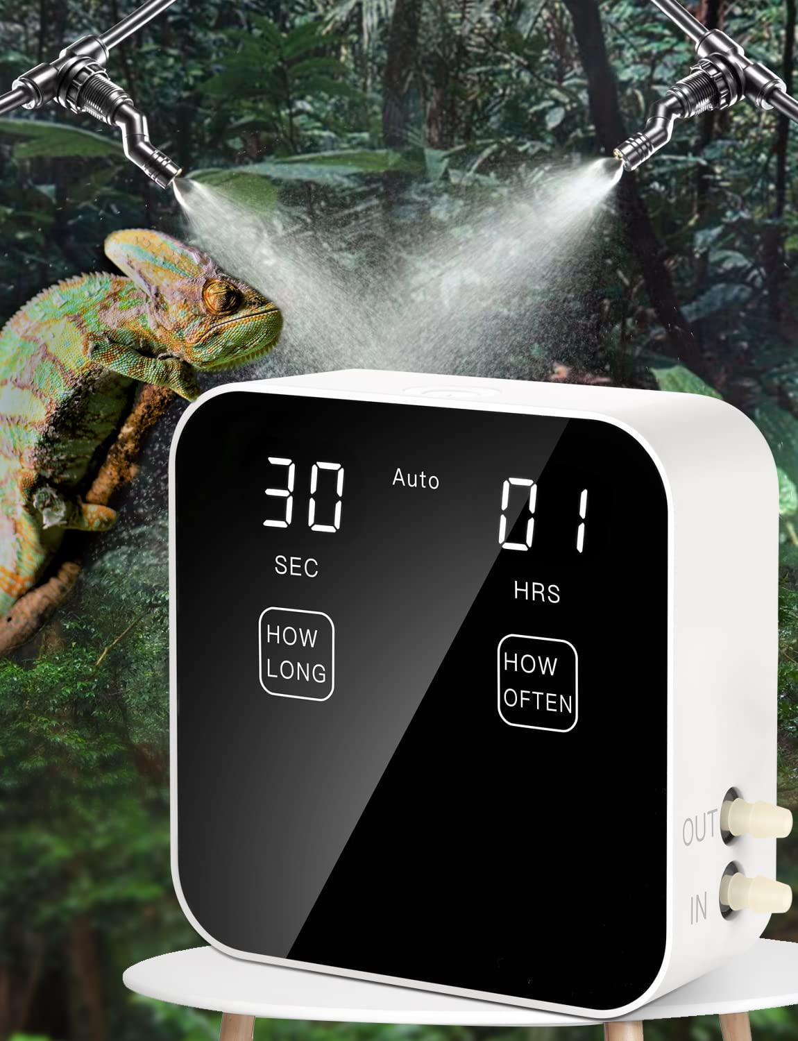 Ycxydr Reptile Misting System front view showing steady humidity and quiet operation