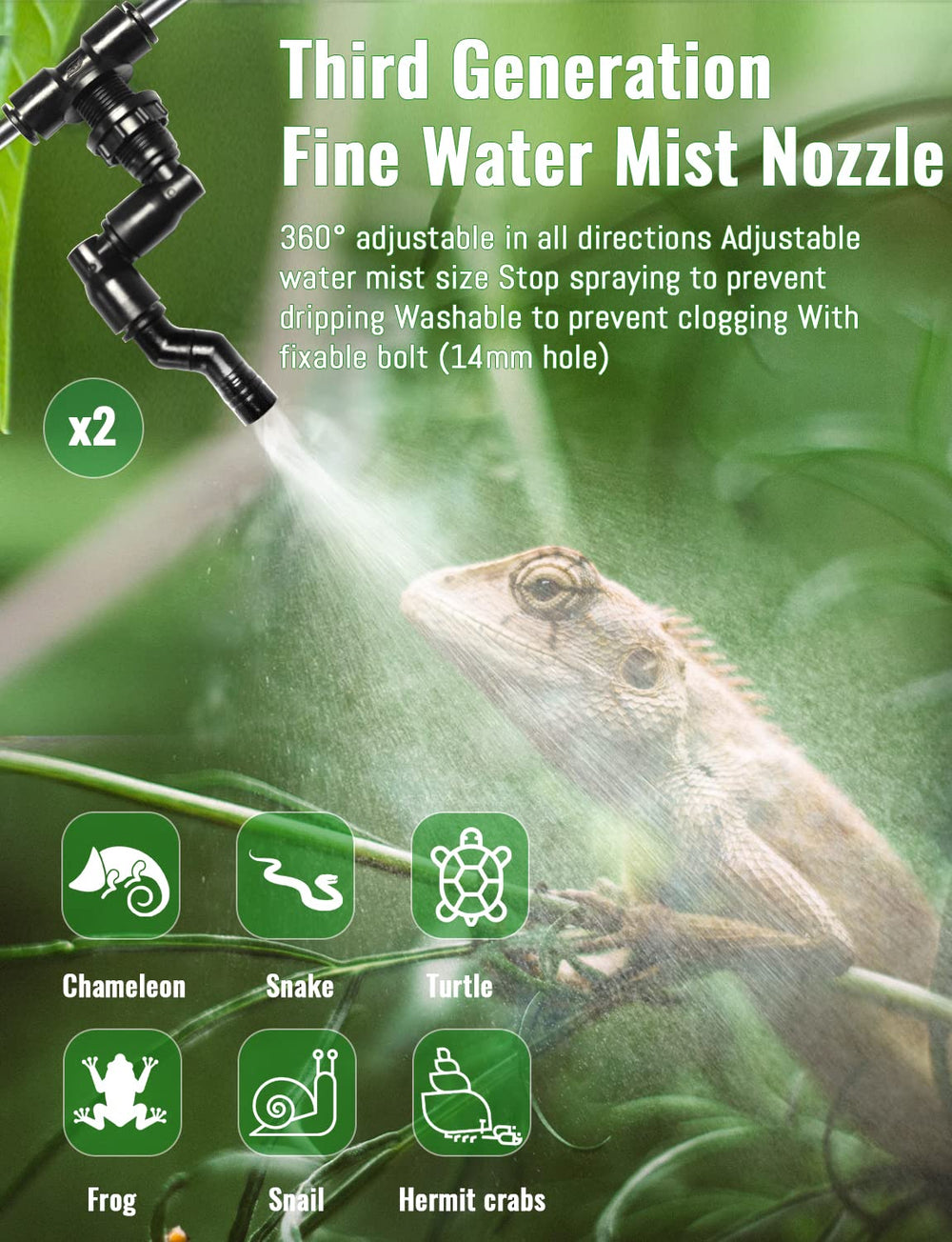 Ycxydr Reptile Misting System timer settings for programmable cycles