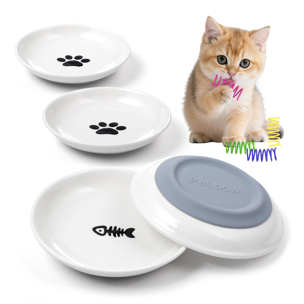 Yeahgo ceramic cat bowls 4-pack with shallow design for whisker-friendly meals.