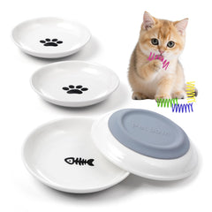 Yeahgo ceramic cat bowls 4-pack with shallow design for whisker-friendly meals.