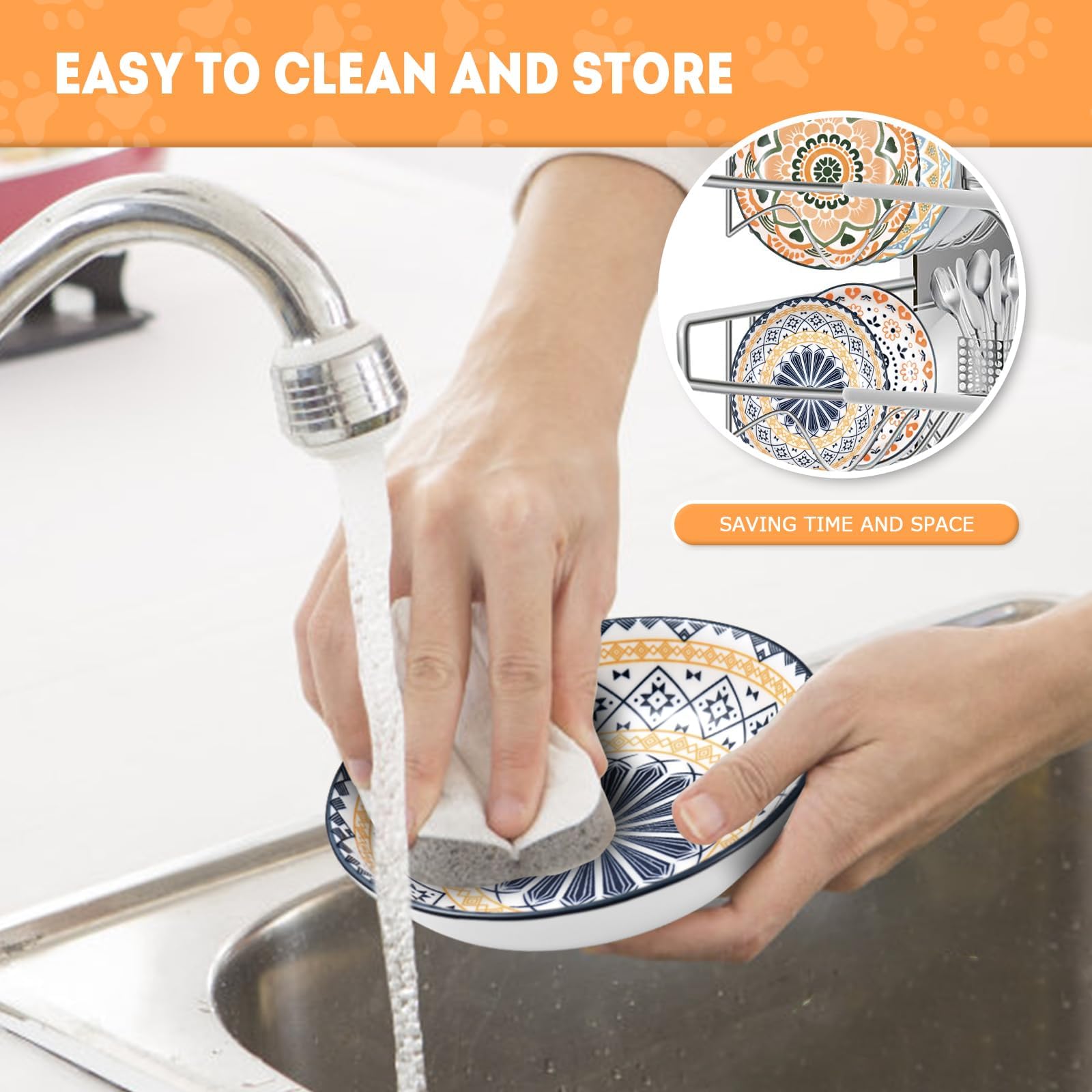 YEAHGO ceramic cat bowls easy-clean ceramic shows smooth bottom for quick wipe-down.