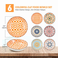 YEAHGO ceramic cat bowls top-down view highlights shallow depth and whisker relief.