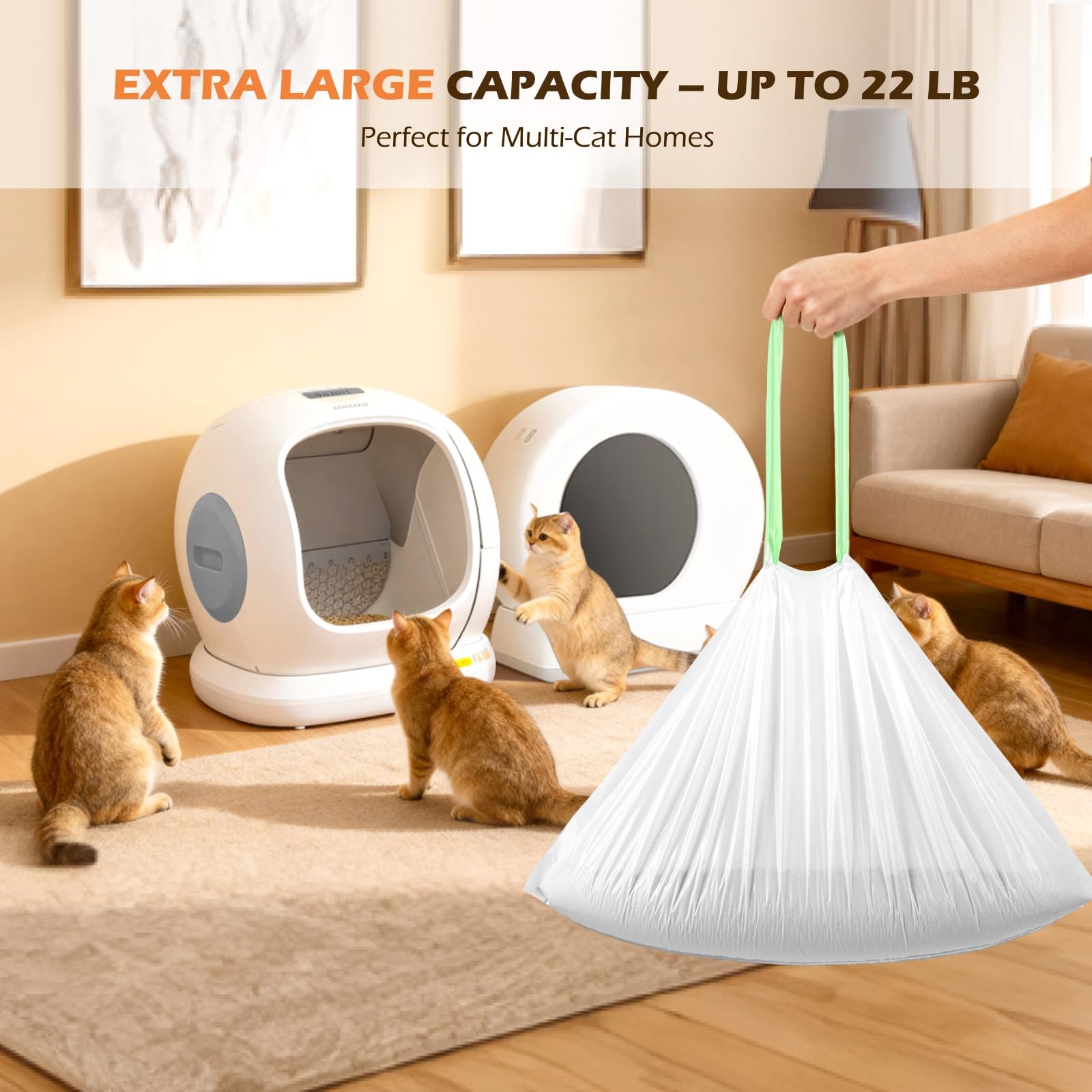 YEAHGO hygienic disposal drawstring keeps hands clean during waste removal.