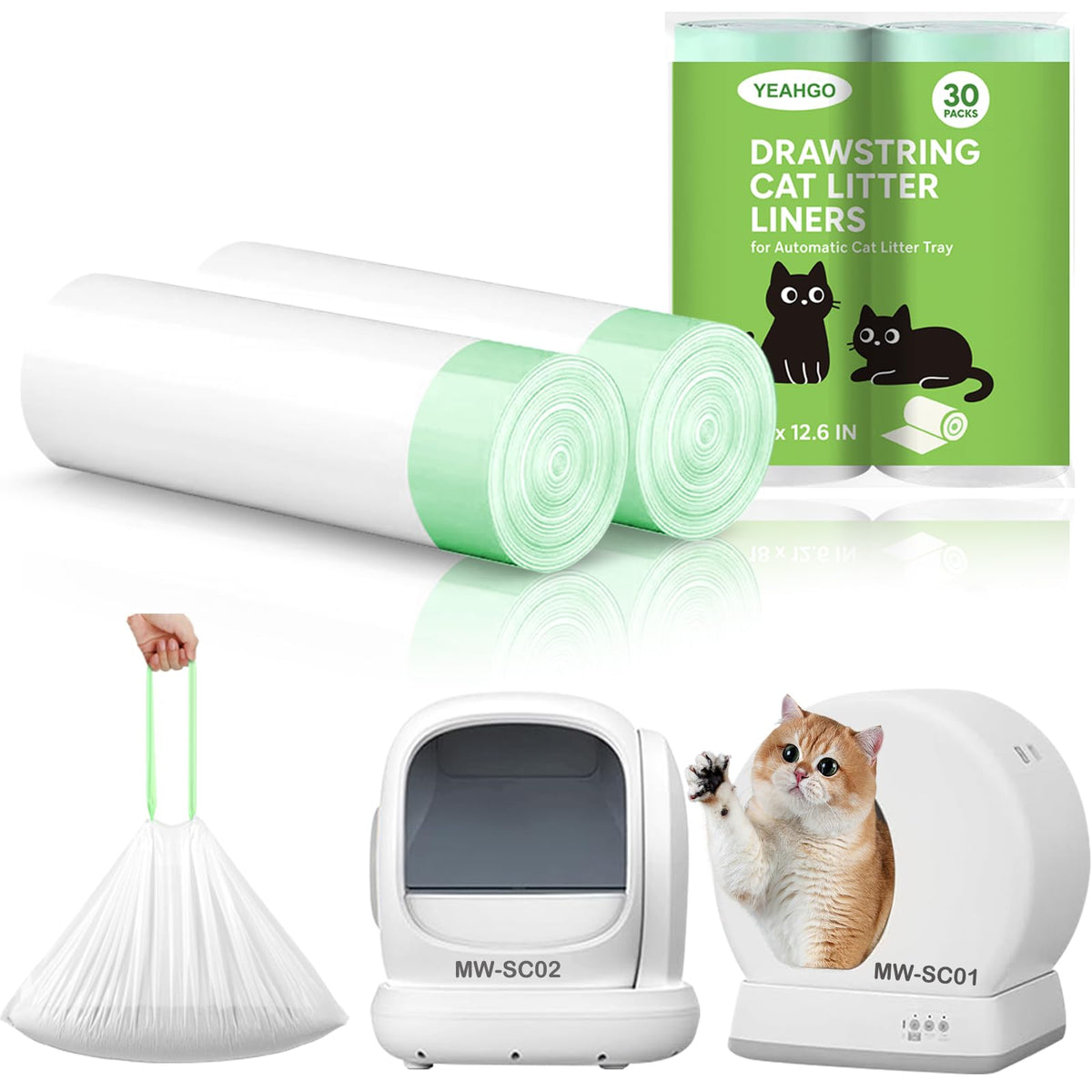 YEAHGO automatic litter box liner fits MeoWant-SC01/SC02 for snug waste containment.