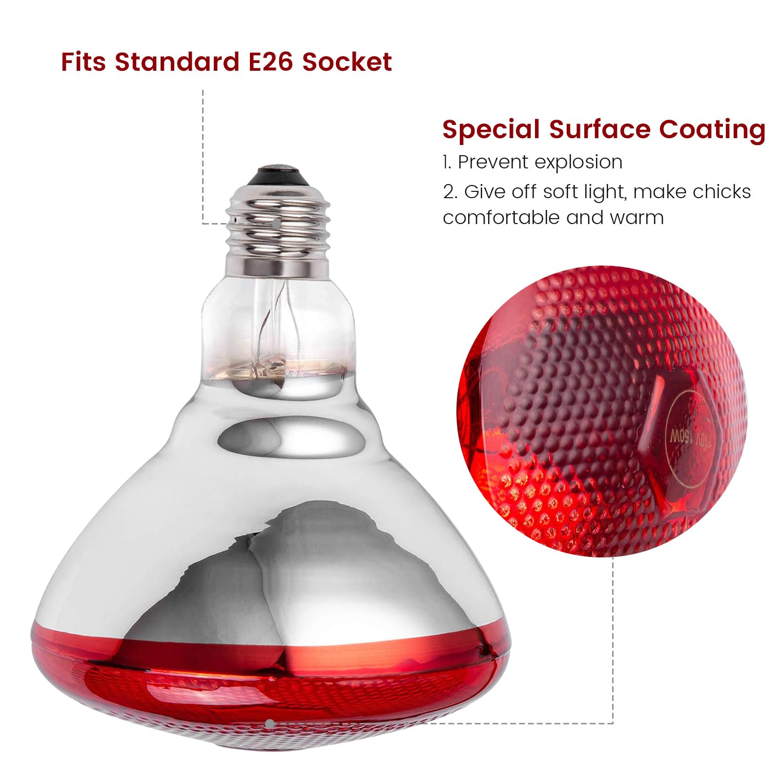 YEAOI 2-Pack Heat Bulb with E26-base fits most standard lamps.