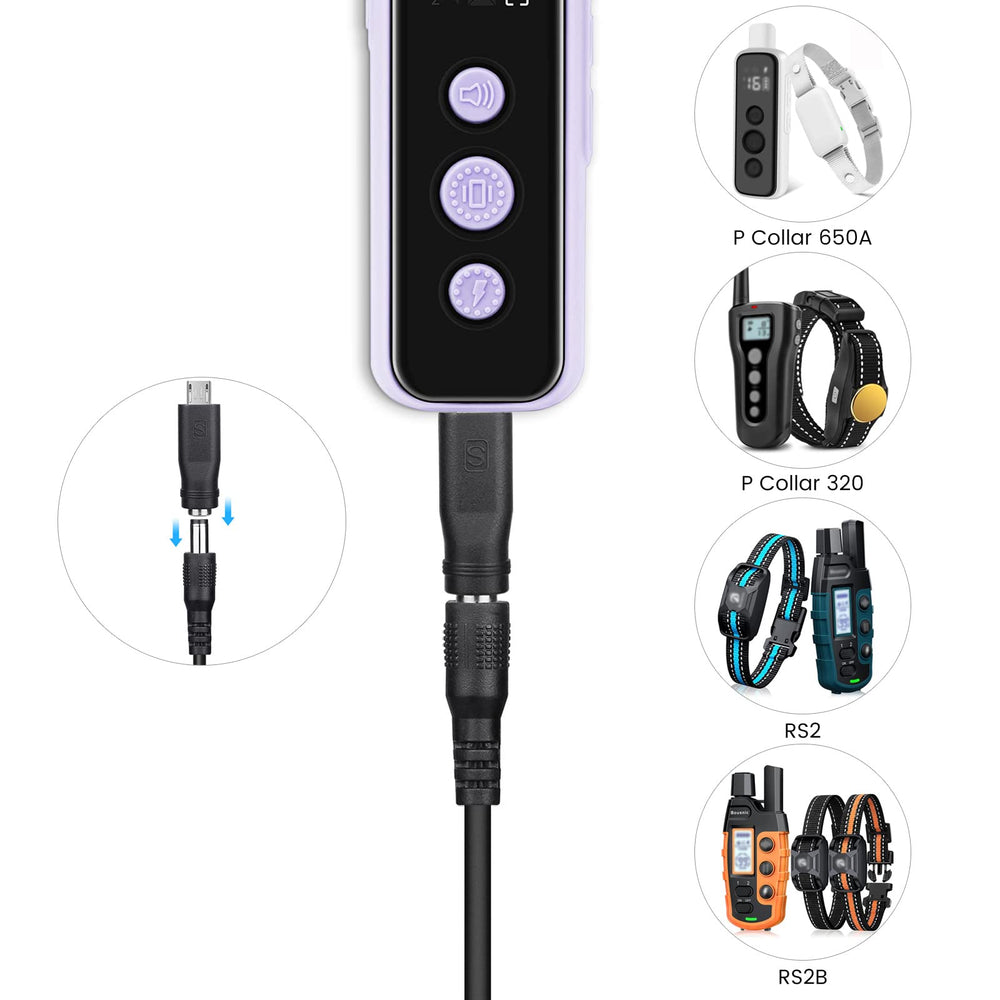 YEAOI shock collar charger Bousnic adapter close-up shows versatile charging options