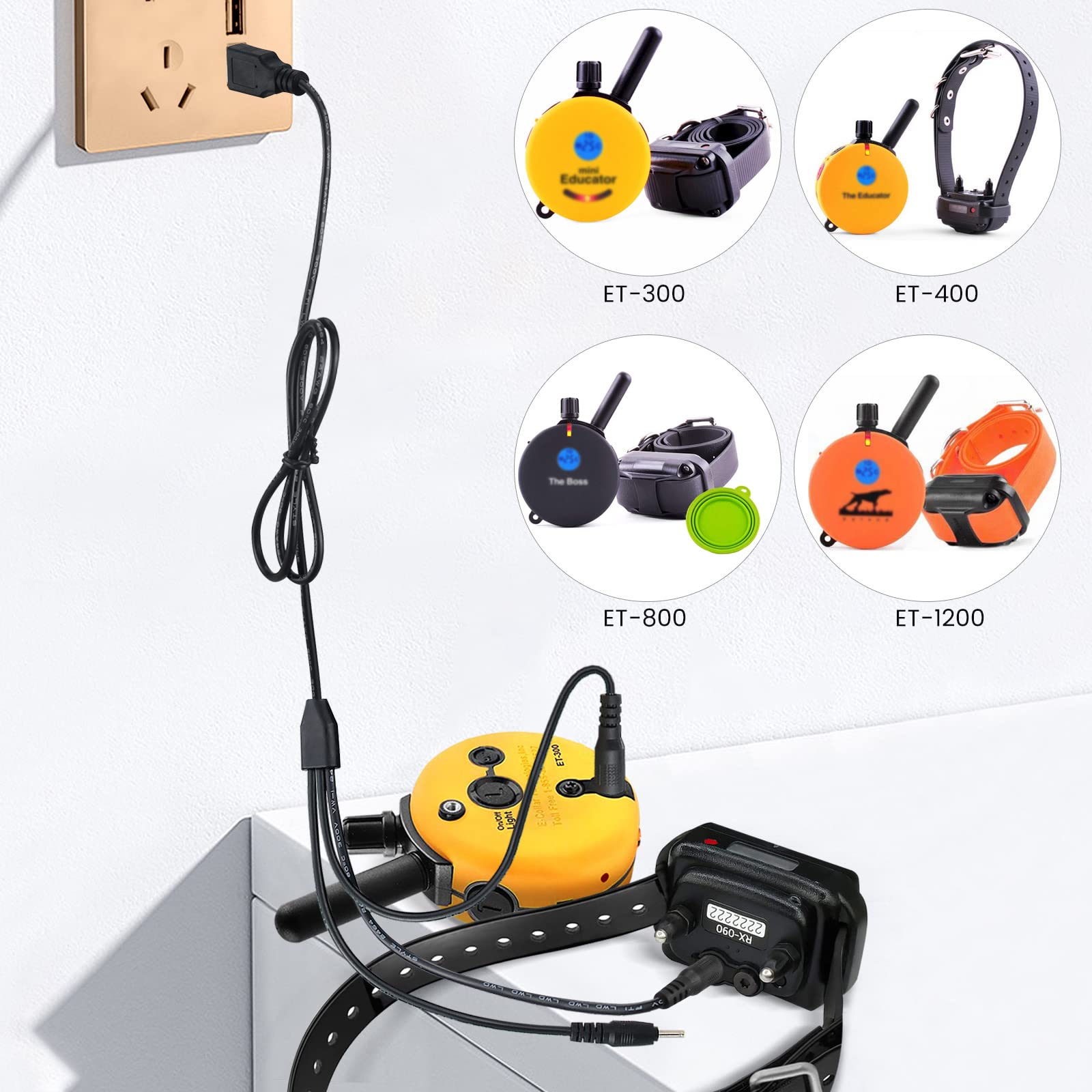 YEAOI shock collar charger PET998DRB side view illustrates compact, easy docking